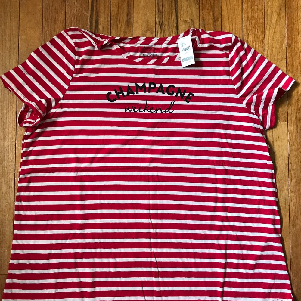 LANE BRYANT Red + White Stripe Short Sleeve Shirt